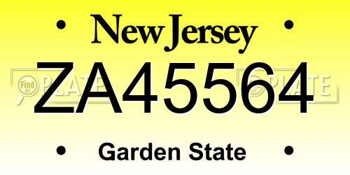 ZA45564 New Jersey License Plate