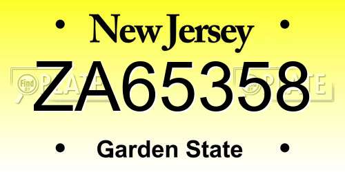 ZA65358 New Jersey License Plate