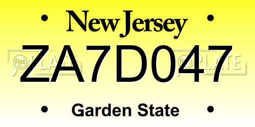 ZA7D047 New Jersey License Plate