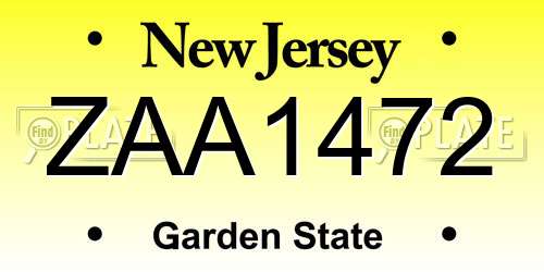 ZAA1472 New Jersey License Plate
