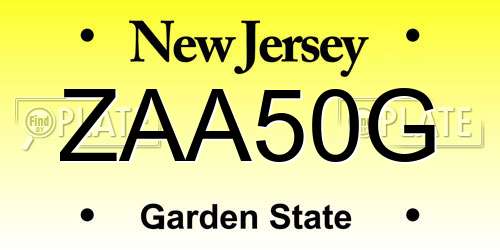 ZAA50G New Jersey License Plate