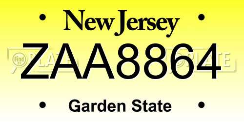ZAA8864 New Jersey License Plate