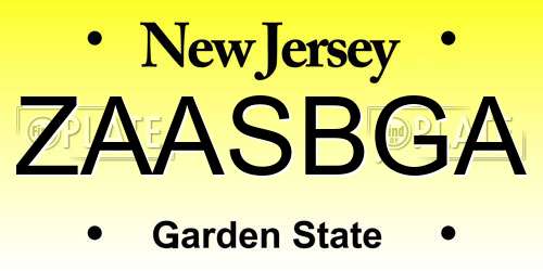 ZAASBGA New Jersey License Plate