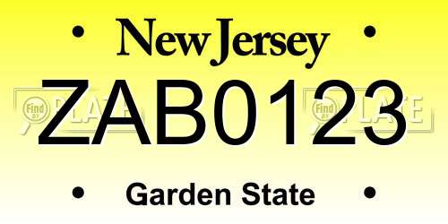 ZAB0123 New Jersey License Plate