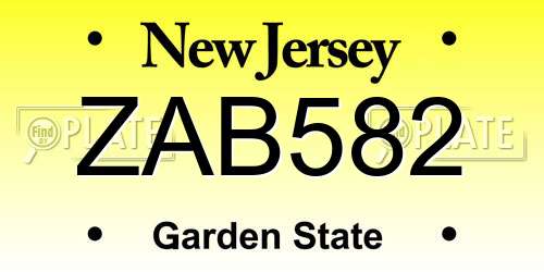 ZAB582 New Jersey License Plate