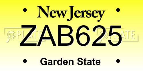 ZAB625 New Jersey License Plate