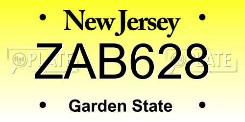ZAB628 New Jersey License Plate