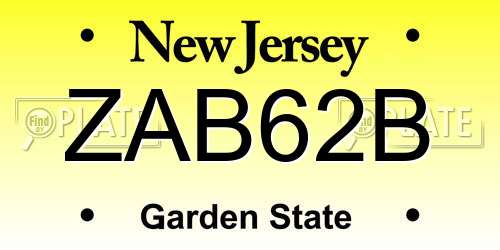 ZAB62B New Jersey License Plate
