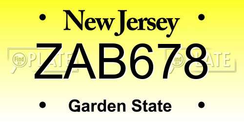 ZAB678 New Jersey License Plate