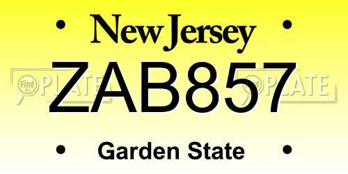 ZAB857 New Jersey License Plate