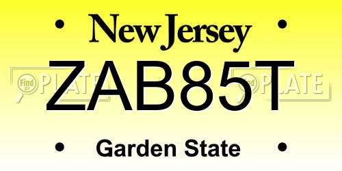 ZAB85T New Jersey License Plate