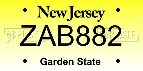 ZAB882 New Jersey License Plate