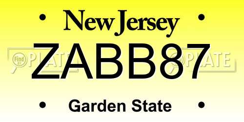 ZABB87 New Jersey License Plate