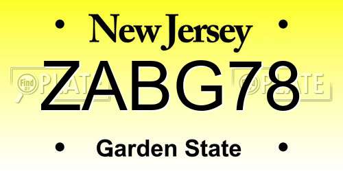 ZABG78 New Jersey License Plate