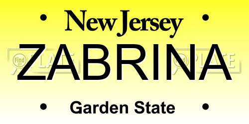 ZABRINA New Jersey License Plate