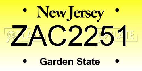 ZAC2251 New Jersey License Plate