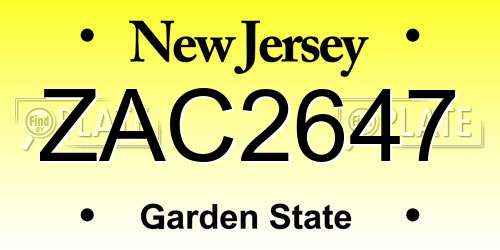 ZAC2647 New Jersey License Plate