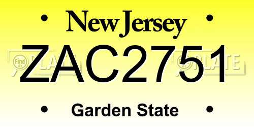 ZAC2751 New Jersey License Plate