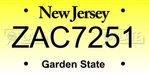ZAC7251 New Jersey License Plate