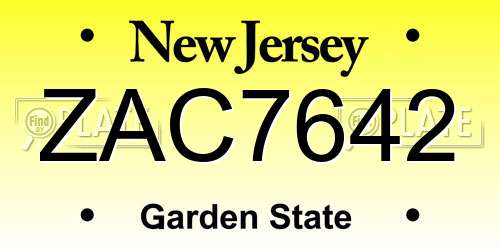 ZAC7642 New Jersey License Plate