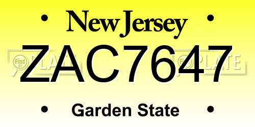 ZAC7647 New Jersey License Plate
