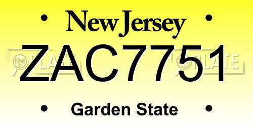 ZAC7751 New Jersey License Plate