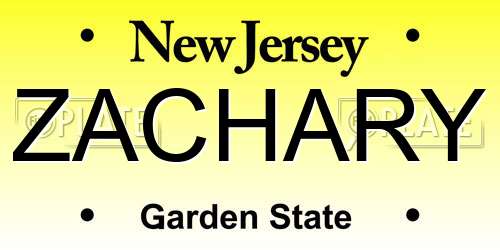 ZACHARY New Jersey License Plate