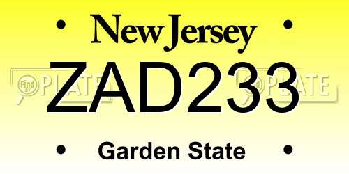 ZAD233 New Jersey License Plate