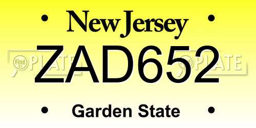 ZAD652 New Jersey License Plate