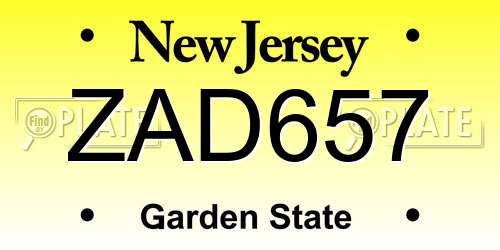ZAD657 New Jersey License Plate