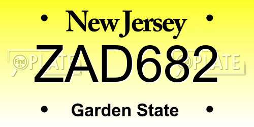 ZAD682 New Jersey License Plate