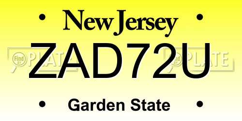 ZAD72U New Jersey License Plate