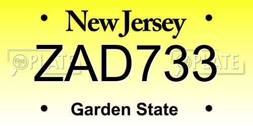 ZAD733 New Jersey License Plate