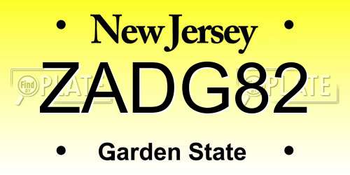 ZADG82 New Jersey License Plate