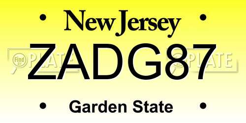 ZADG87 New Jersey License Plate