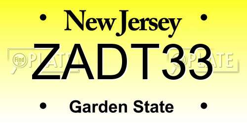 ZADT33 New Jersey License Plate