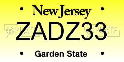 ZADZ33 New Jersey License Plate