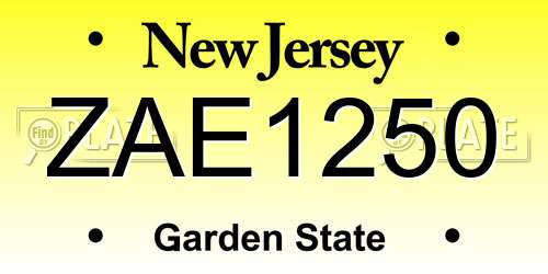 ZAE1250 New Jersey License Plate