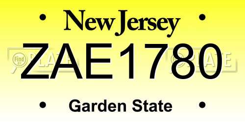 ZAE1780 New Jersey License Plate