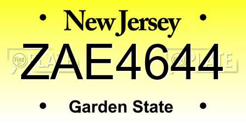 ZAE4644 New Jersey License Plate
