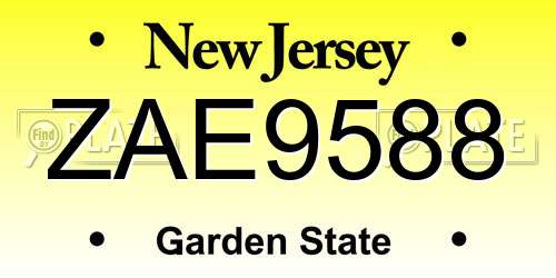 ZAE9588 New Jersey License Plate