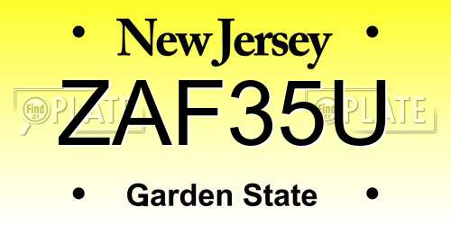 ZAF35U New Jersey License Plate
