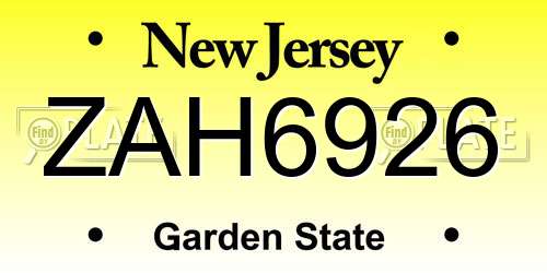 ZAH6926 New Jersey License Plate