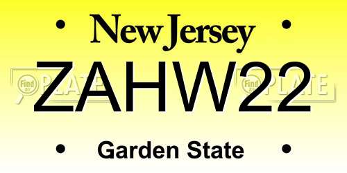 ZAHW22 New Jersey License Plate