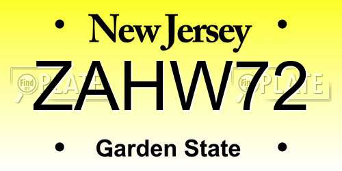 ZAHW72 New Jersey License Plate