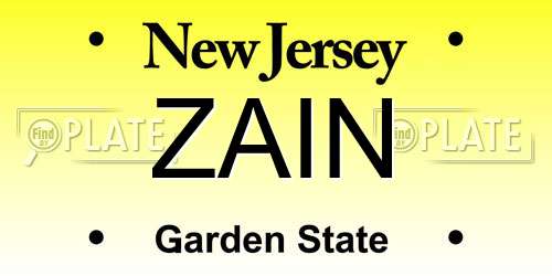 ZAIN New Jersey License Plate