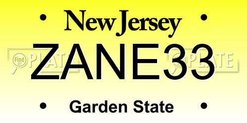 ZANE33 New Jersey License Plate