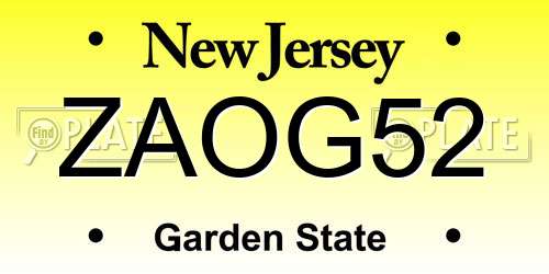 ZAOG52 New Jersey License Plate