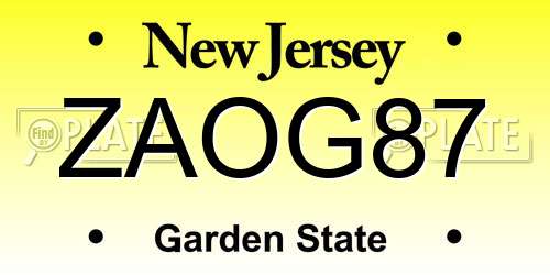 ZAOG87 New Jersey License Plate