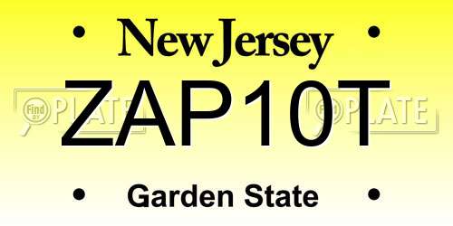 ZAP10T New Jersey License Plate
